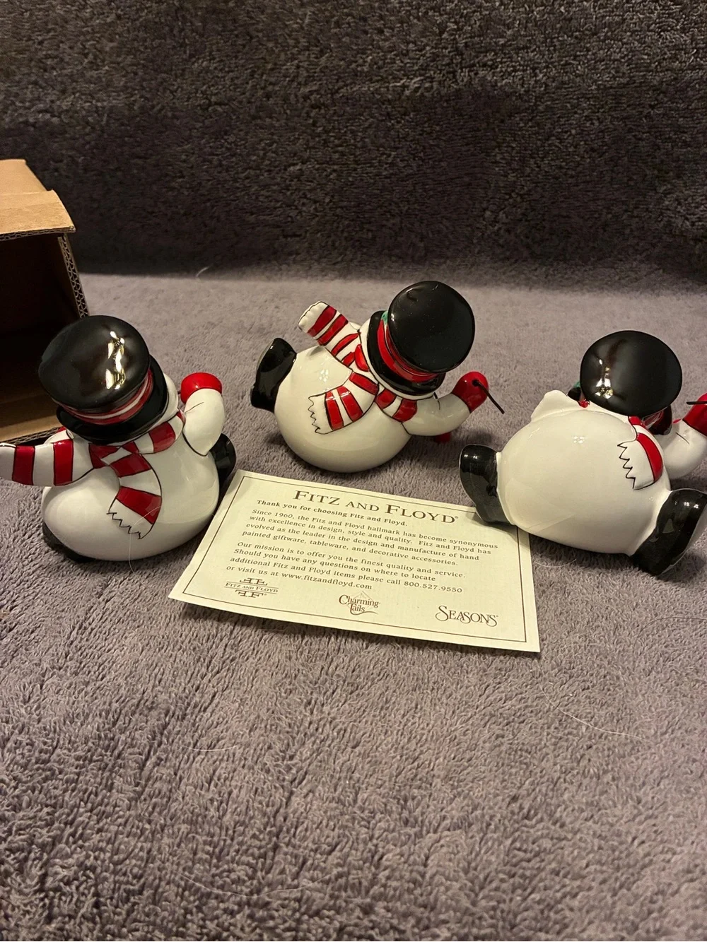 Fitz and Floyd White Snowman Trio with Red and Black Accents